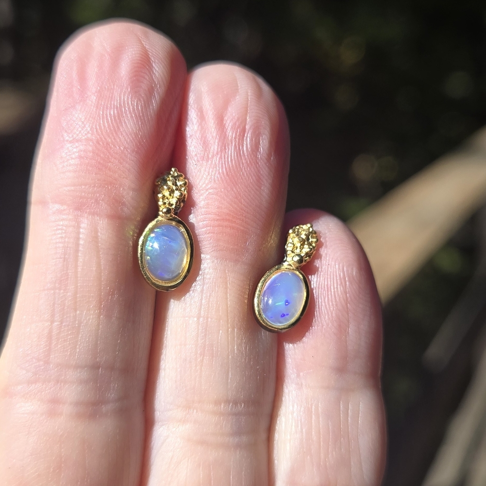 Opal 1.5k Each Natural Gemstone Sterling Rhodium & Gold Earrings - Picture 7 of 9